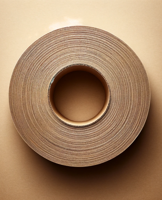 DALL·E 2023-11-19 16.16.24 - A close-up view of a homogeneous light brown cardboard coil, without any visible texture. The cardboard is thin, ideal for packaging perfumes or food,
